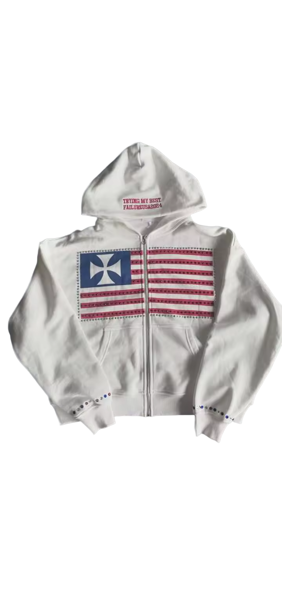 Culture-clash cool. No filter needed. A bold rework of iconic symbols, finished with sharp hardware. Throw it on and own the look—this piece is built for those who break the mold, not follow it.